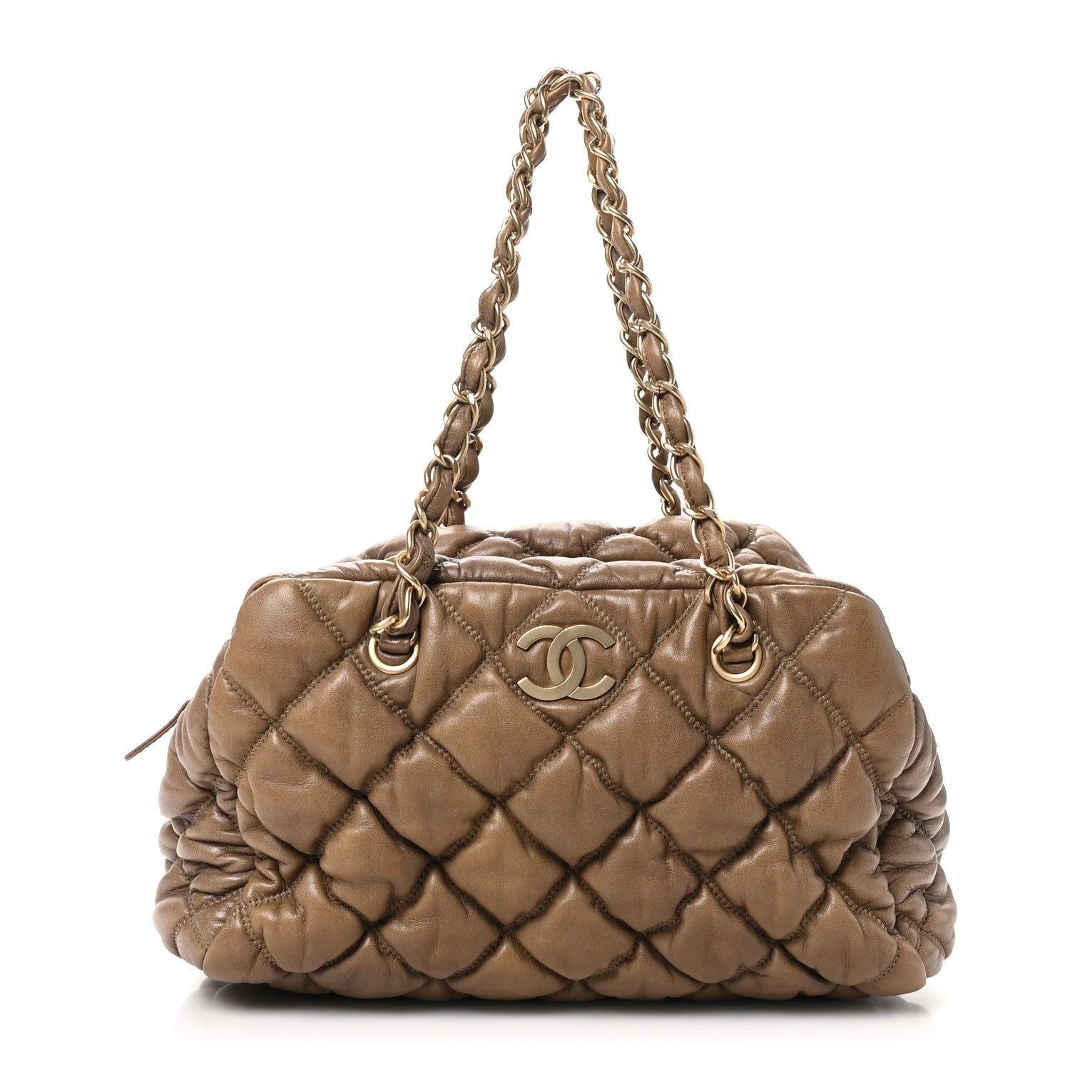 Chanel Lambskin Bubble Quilt Bowler Dark Beige 1 of 10