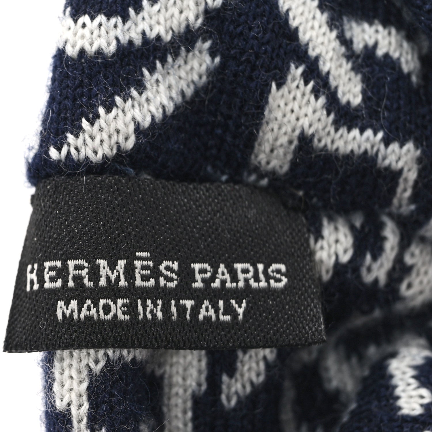 Hermes Jacquard Cashmere Knit Silk Claudia Scrunchie Marine Ecru 3 of 3