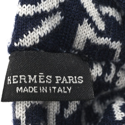 Hermes Jacquard Cashmere Knit Silk Claudia Scrunchie Marine Ecru 3 of 3