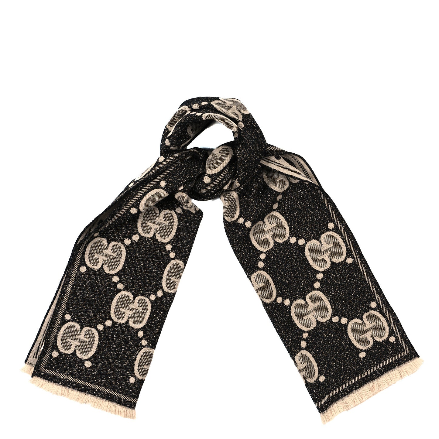 Wool Lame Jacquard Monogram Jumbo GG Lady Nest Lux Scarf Black Ivory