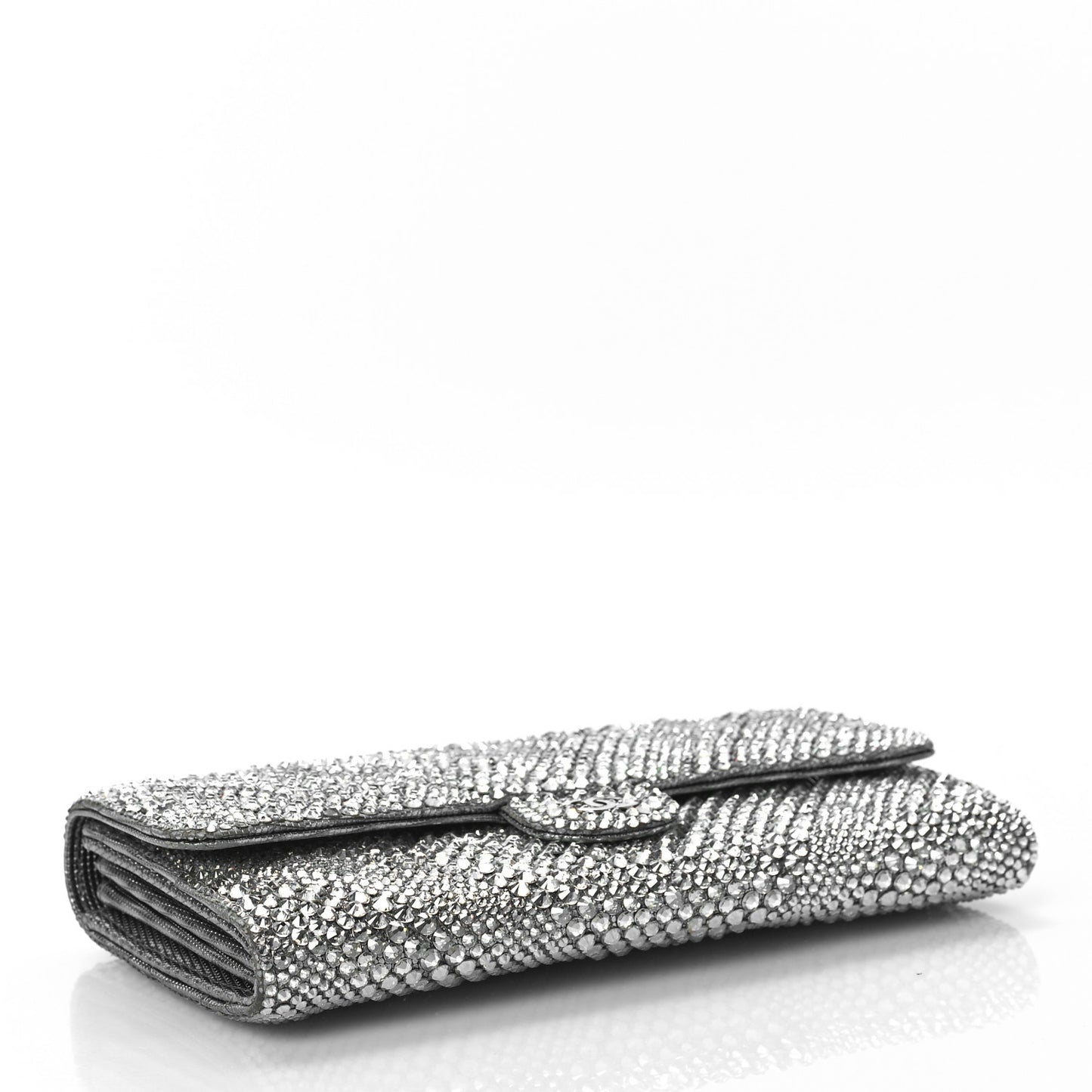 Crystal Quilted CC Large Gusset Flap Wallet Silver