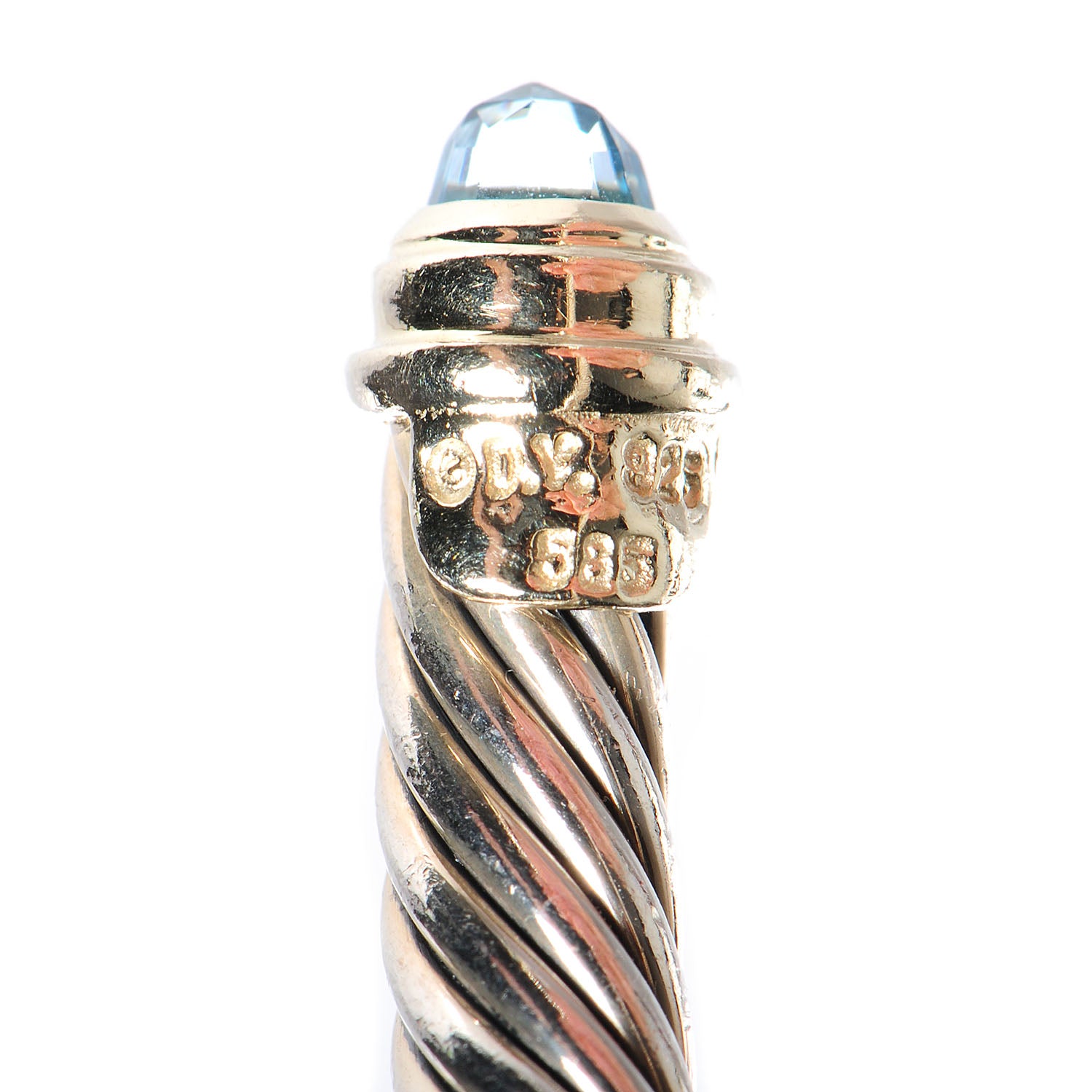 David Yurman Sterling Silver 14K Yellow Gold Blue Topaz 5mm Cable Classics Petite Color Bracelet 5 of 5