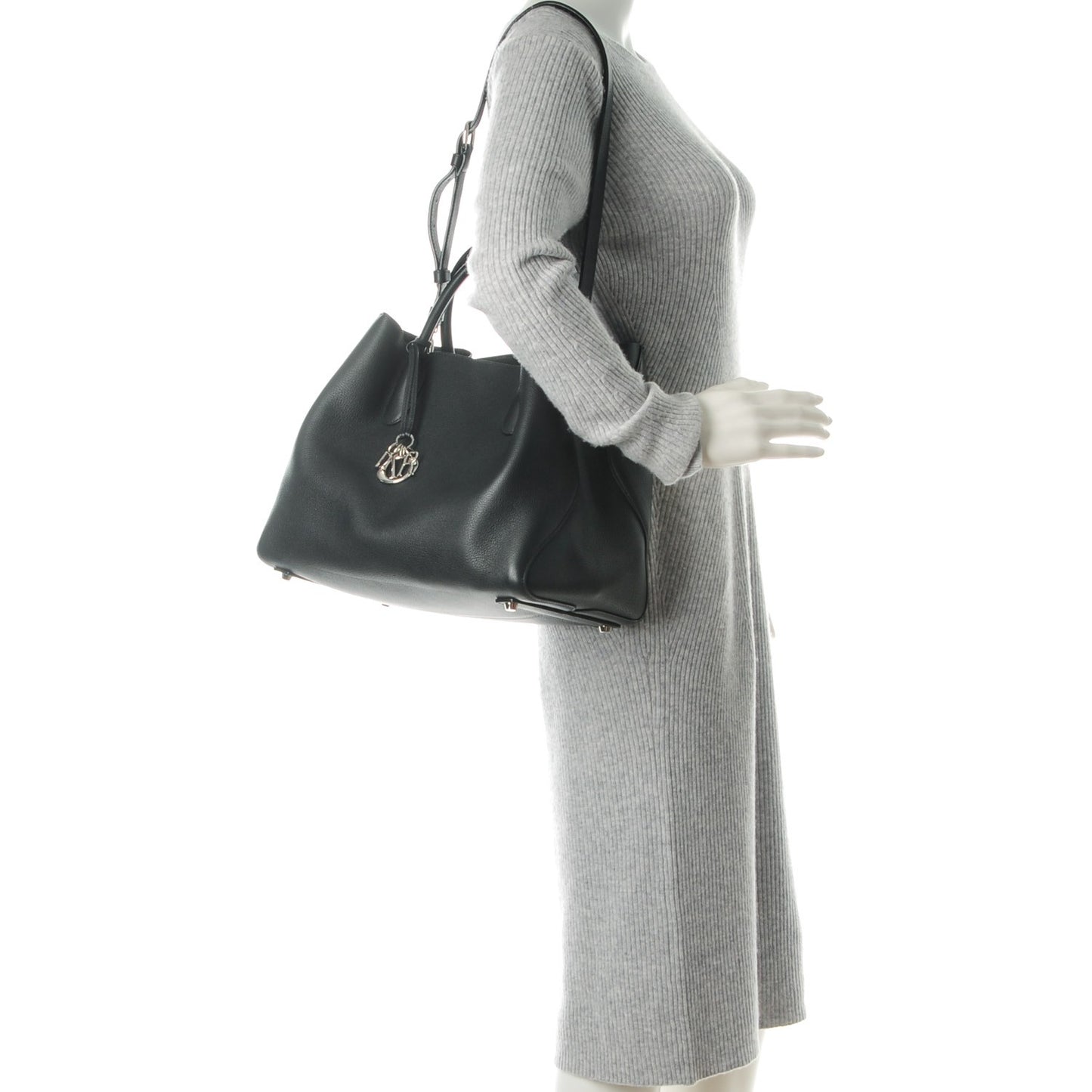 Supple Grained Calfskin Large Open Bar Tote Black