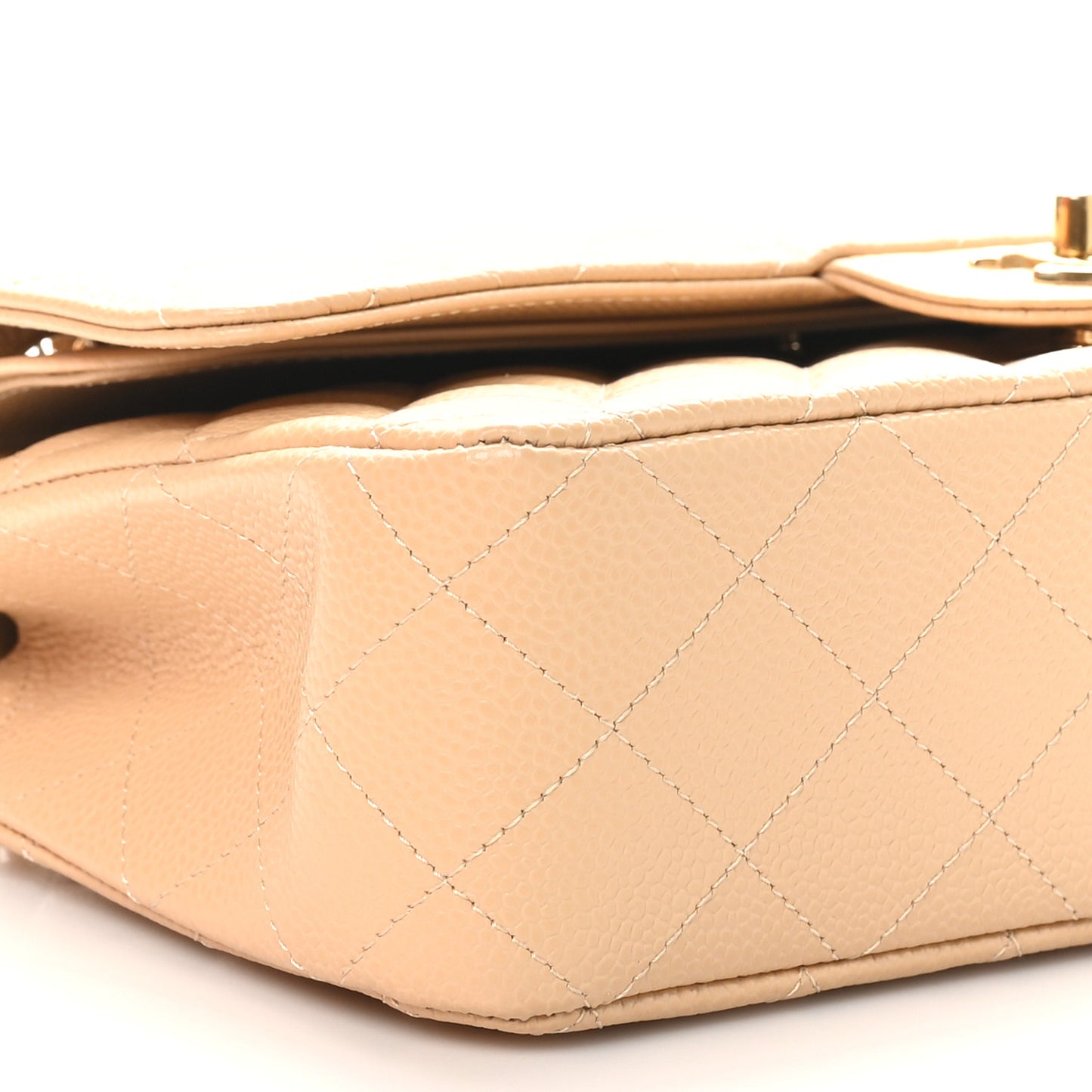 Caviar Quilted Medium Double Flap Beige