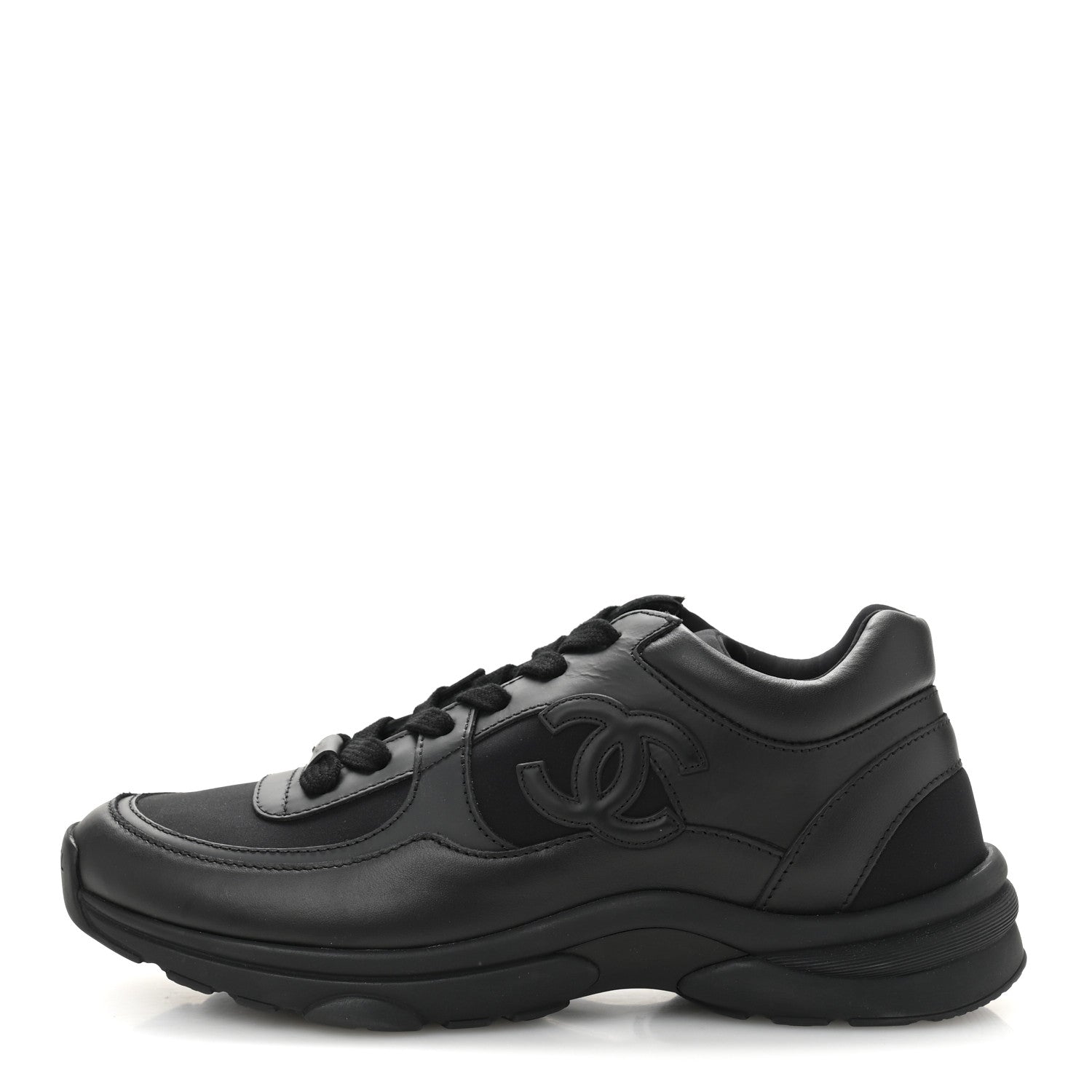 Chanel Lambskin Fabric CC Sneakers 38.5 Black 1 of 9