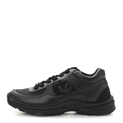 Chanel Lambskin Fabric CC Sneakers 38.5 Black 1 of 9