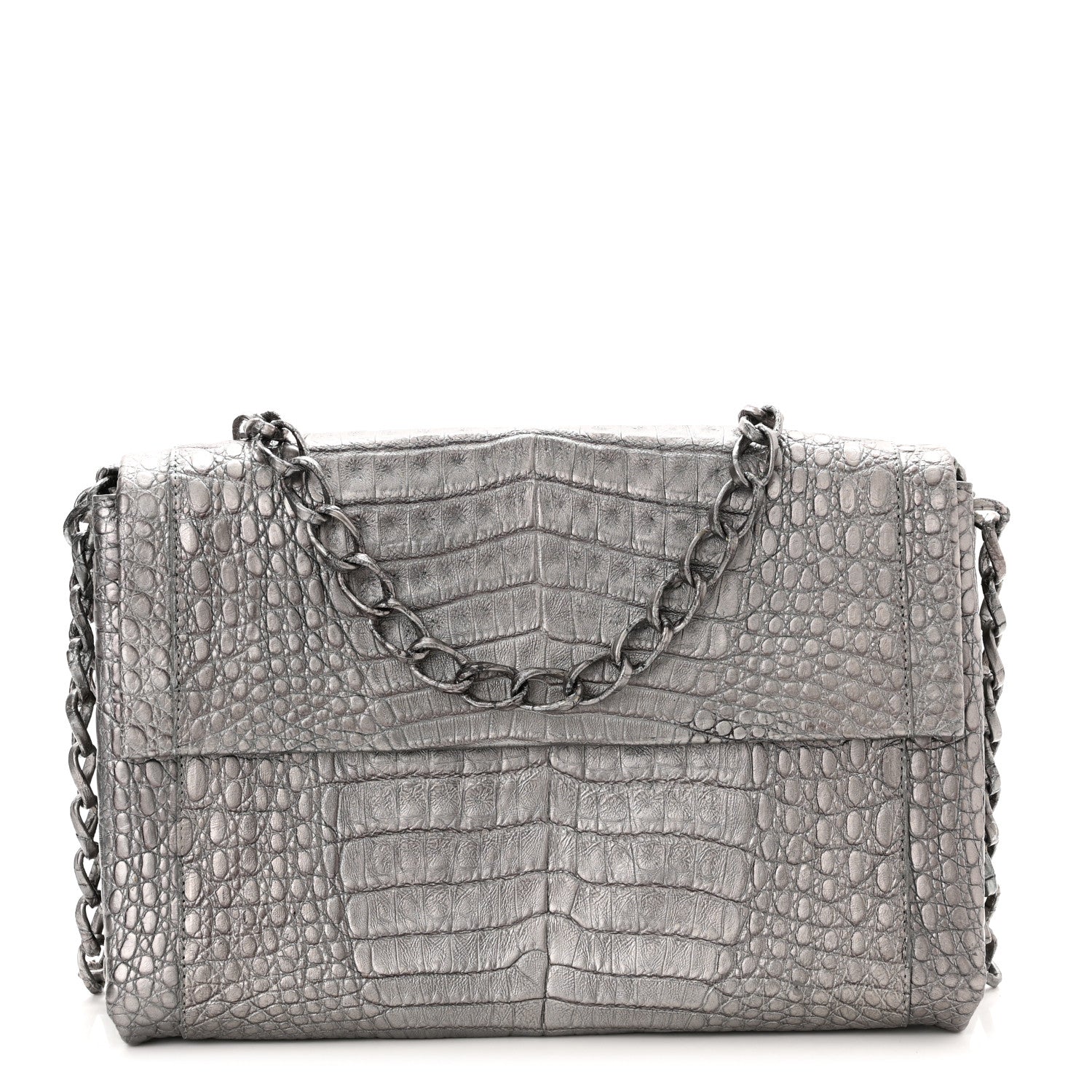 Nancy Gonzalez Metallic Crocodile Flap Chain Shoulder Bag Grey 2 of 10
