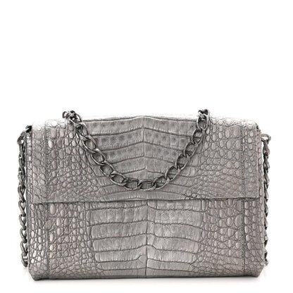 Nancy Gonzalez Metallic Crocodile Flap Chain Shoulder Bag Grey 2 of 10