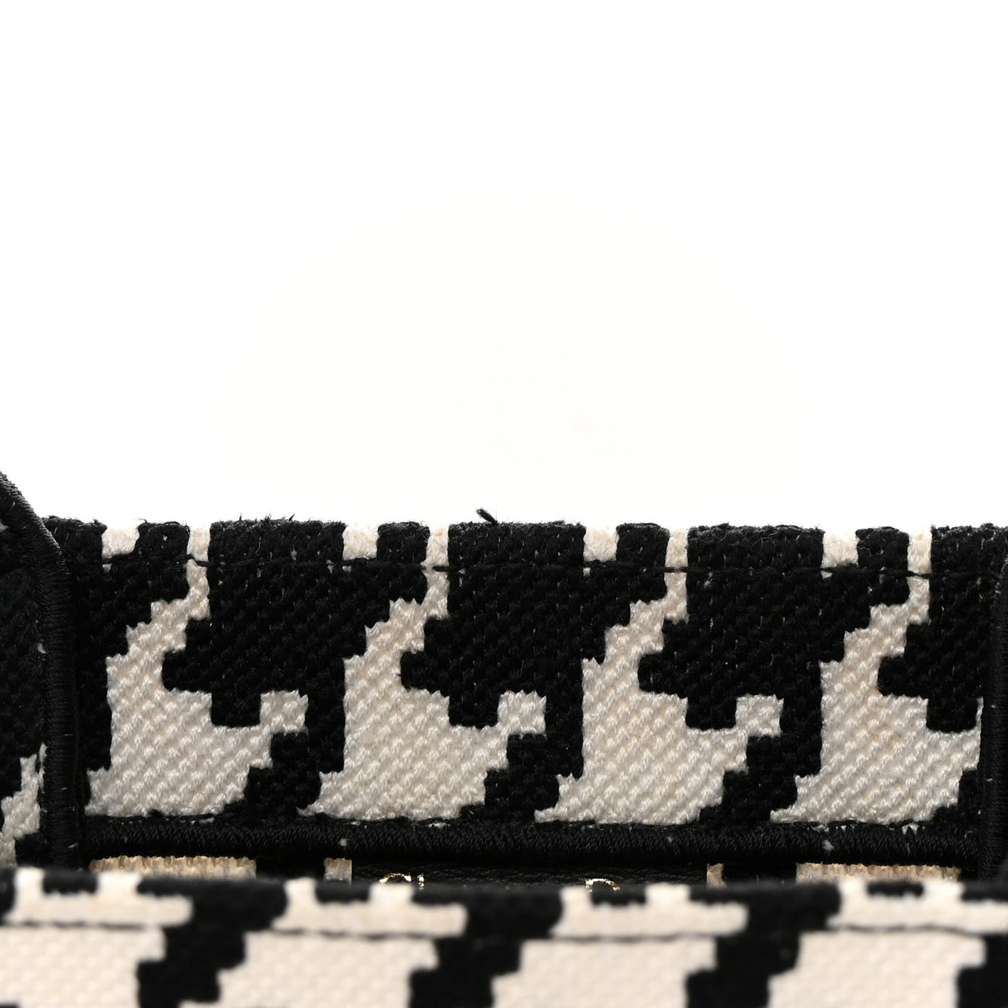 Canvas Houndstooth Embroidered Small Book Tote Black White