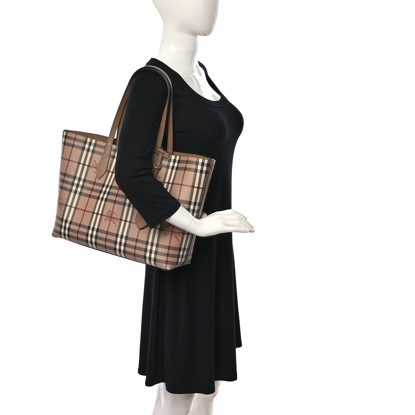 Grainy Calfskin Haymarket Check Medium Reversible Tote Camel