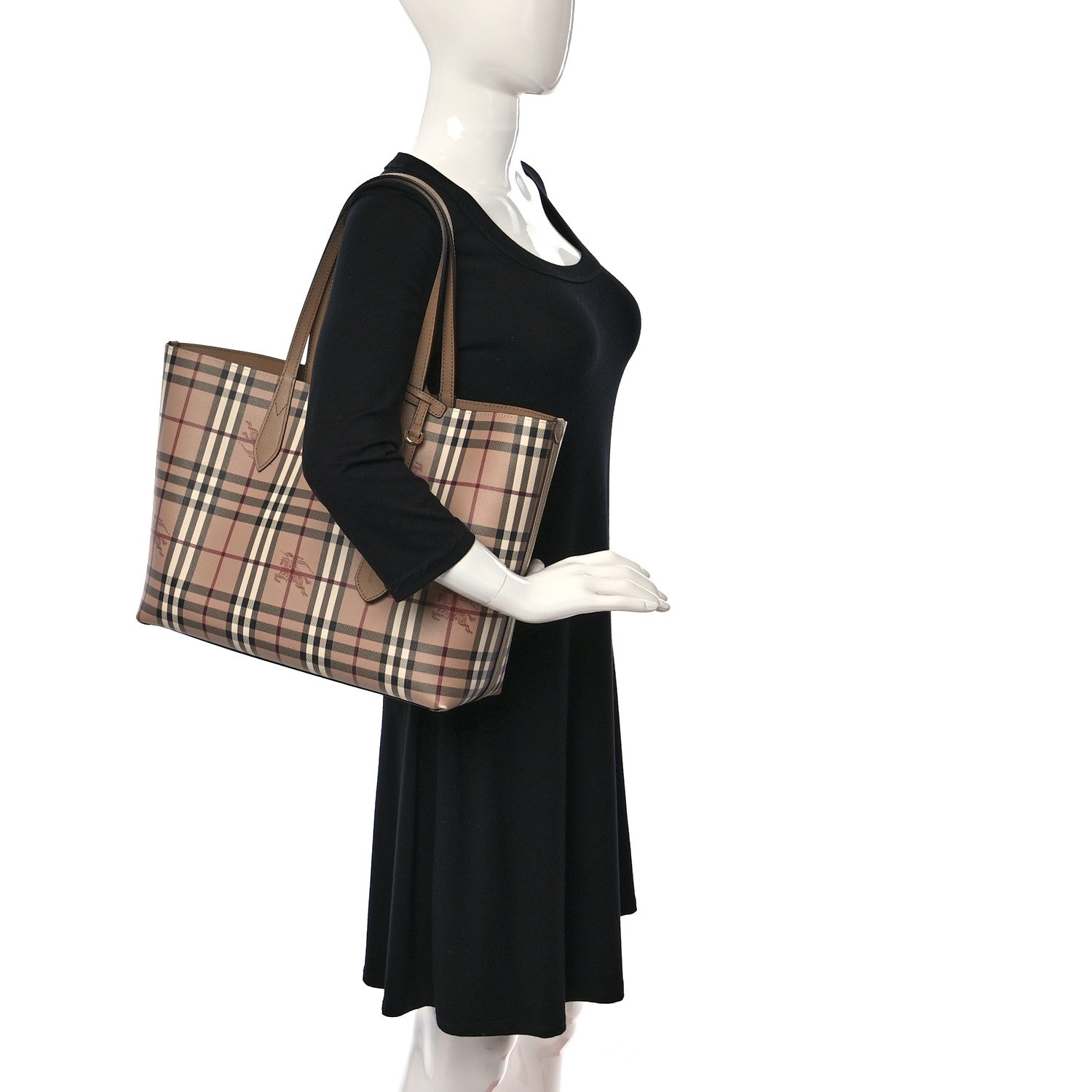 Burberry Grainy Calfskin Haymarket Check Medium Reversible Tote Camel 2 of 9