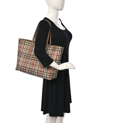 Burberry Grainy Calfskin Haymarket Check Medium Reversible Tote Camel 2 of 9