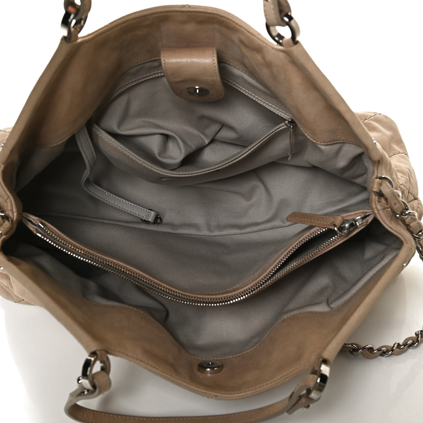 Iridescent Calfskin Quilted Small Sea Hit Tote Beige