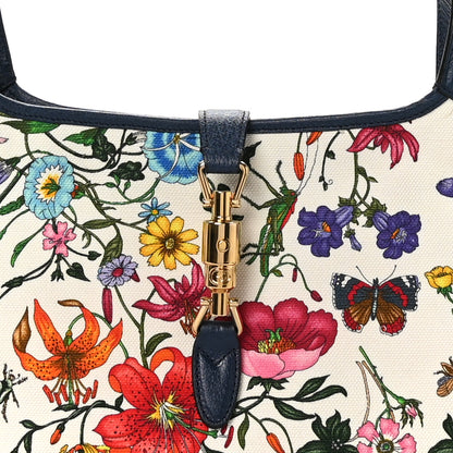 Gucci Canvas Flora Medium Jackie Hobo Blue Agata 8 of 10