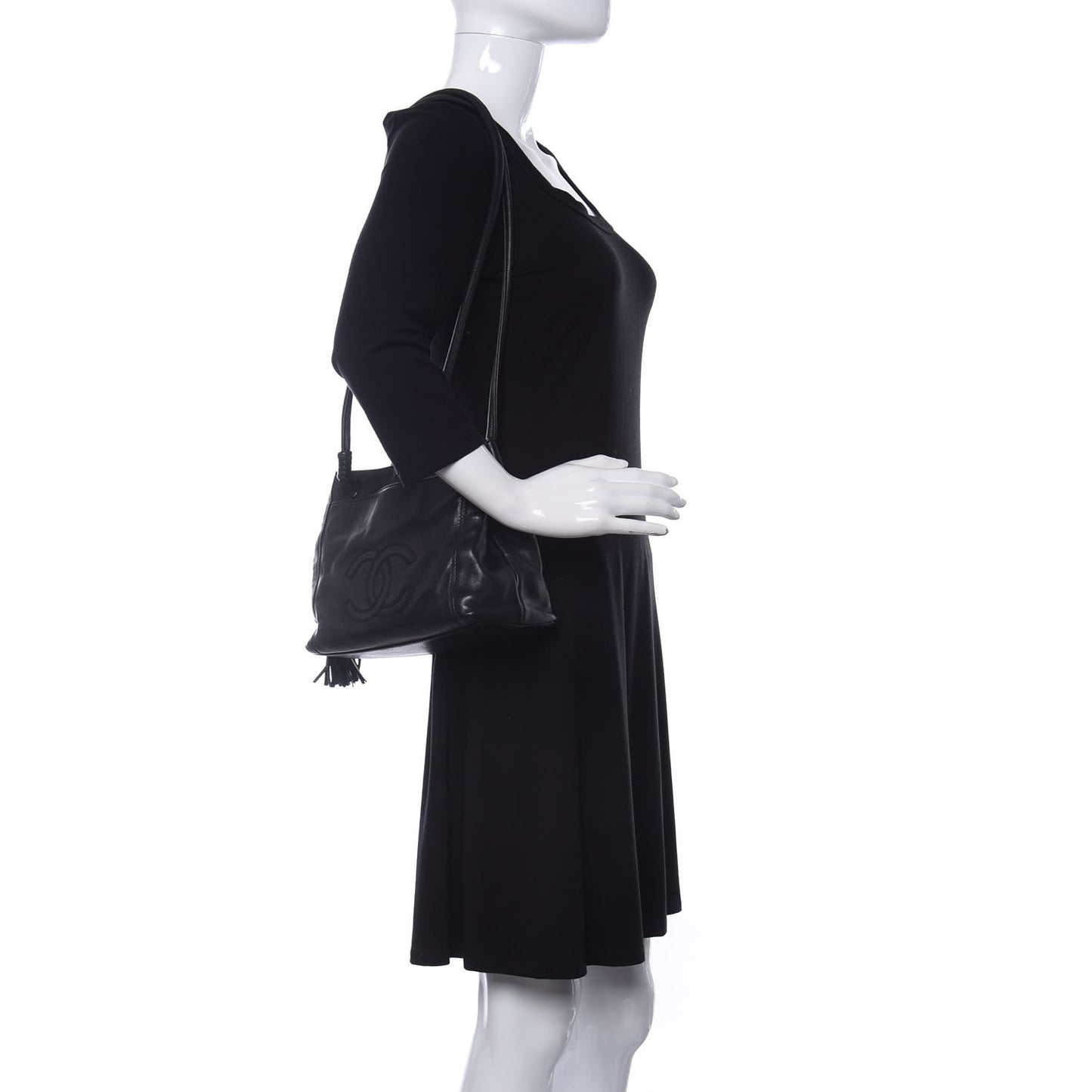 Lambskin CC Tassel Shoulder Bag Black