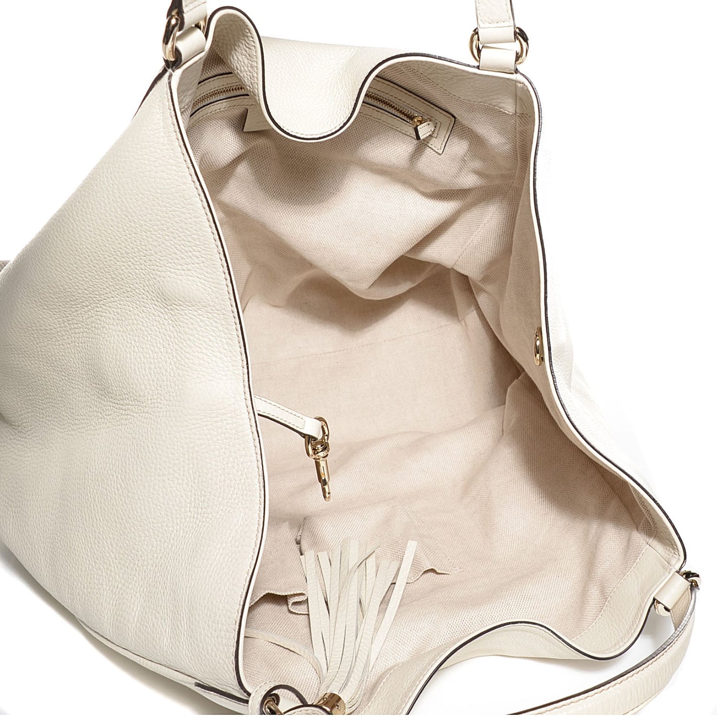 Pebbled Calfskin Large Soho Shoulder Bag Off White