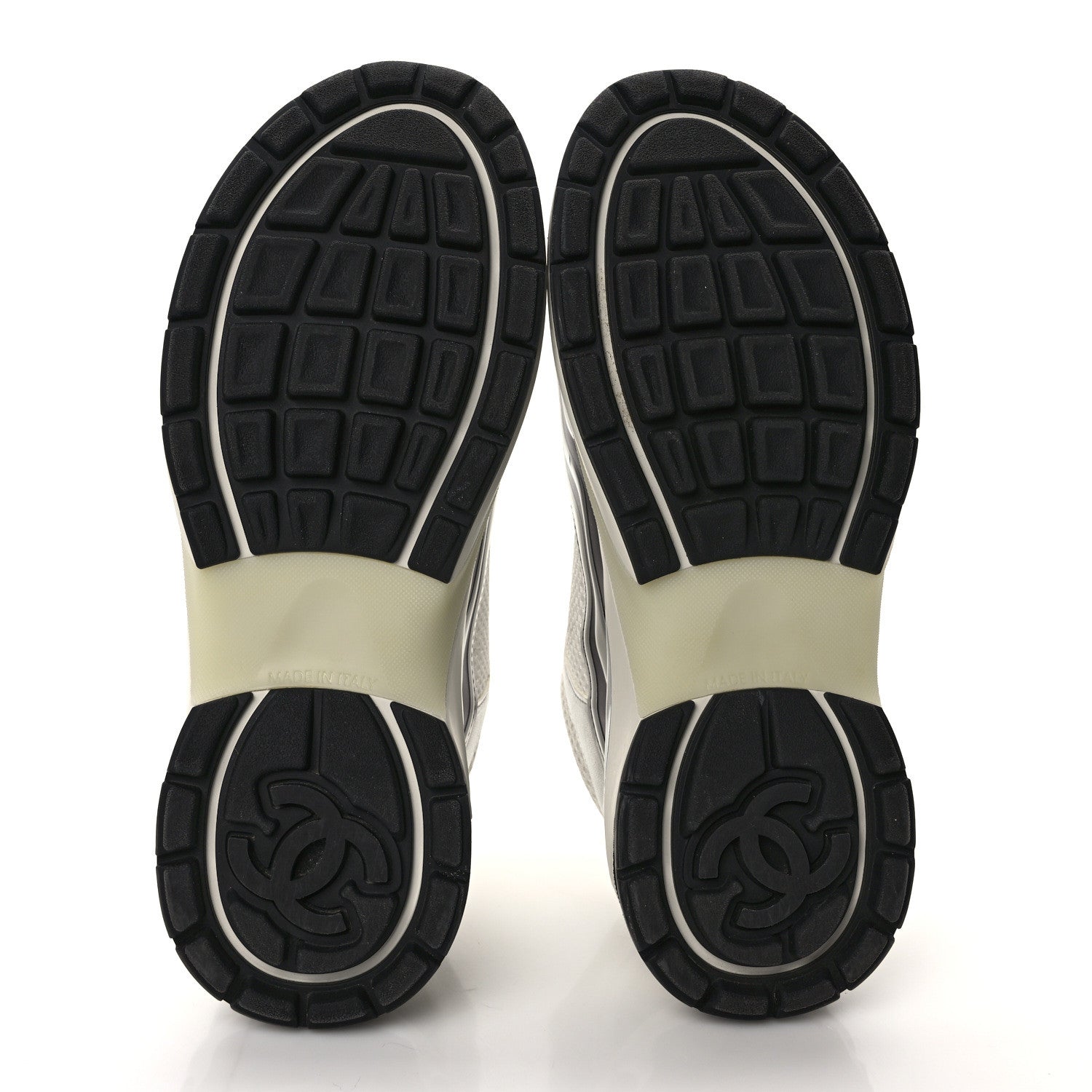 Chanel Fabric Laminated Calfskin Stretch CC Sneakers 38 White Silver 6 of 9