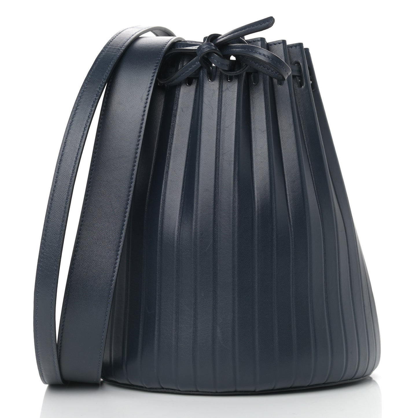 Vegetable Tanned Calfskin Pleated Bucket Bag Blu