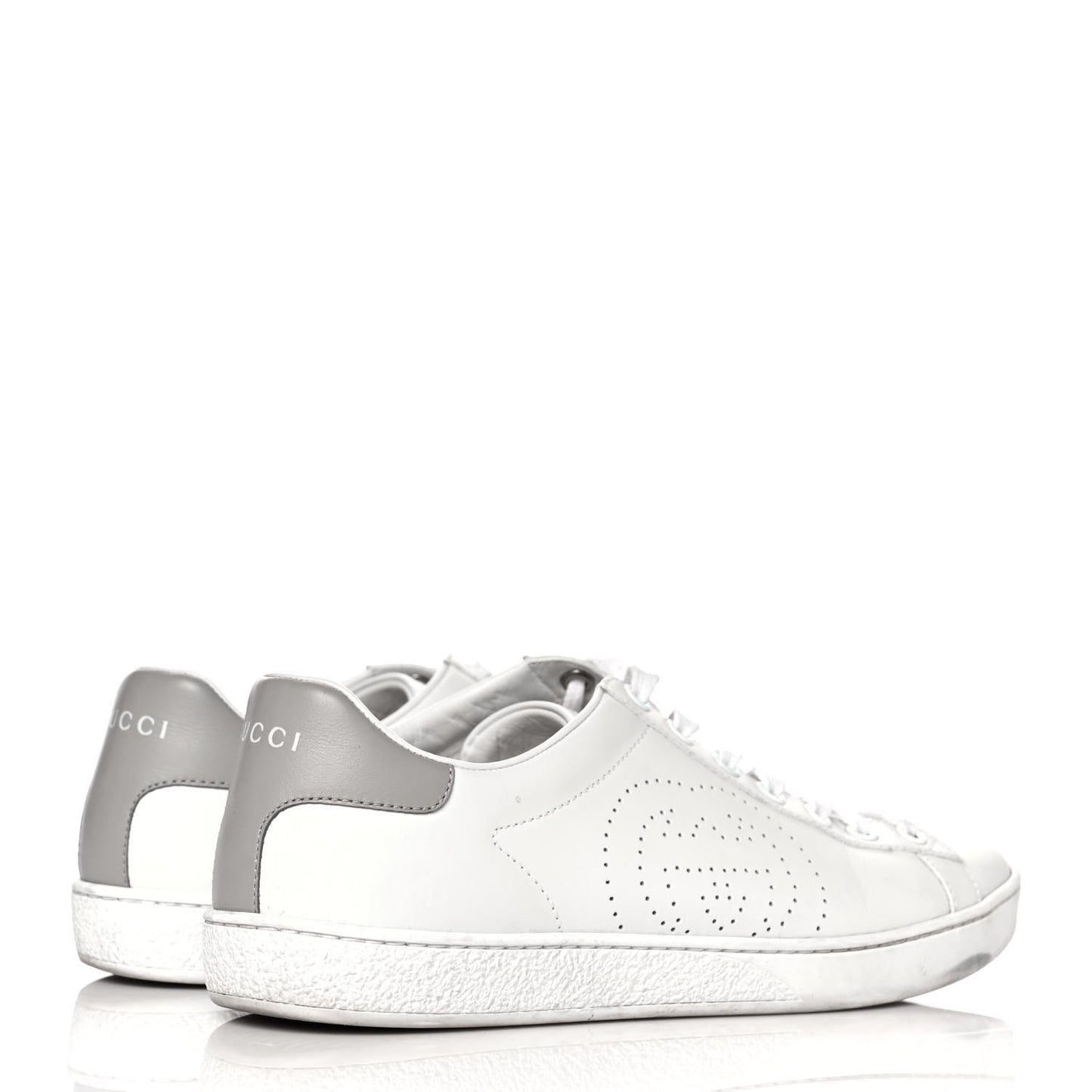 Calfskin Interlocking G Perforated Womens Ace Sneakers 38 White Grey Sky