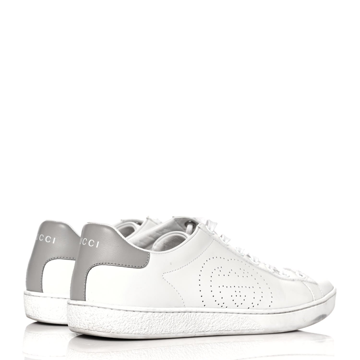 Gucci Calfskin Interlocking G Perforated Womens Ace Sneakers 38 White Grey Sky 3 of 10