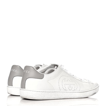 Gucci Calfskin Interlocking G Perforated Womens Ace Sneakers 38 White Grey Sky 3 of 10