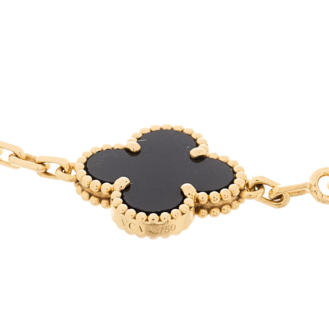 Van Cleef & Arpels 18K Yellow Gold Black Onyx 5 Motifs Vintage Alhambra Bracelet 4 of 5