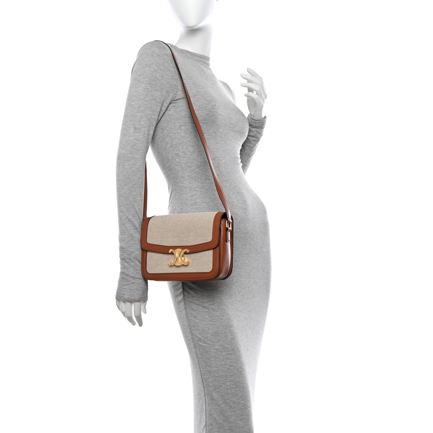 Celine Textile Calfskin Classique Triomphe Bag Natural Tan 2 of 14