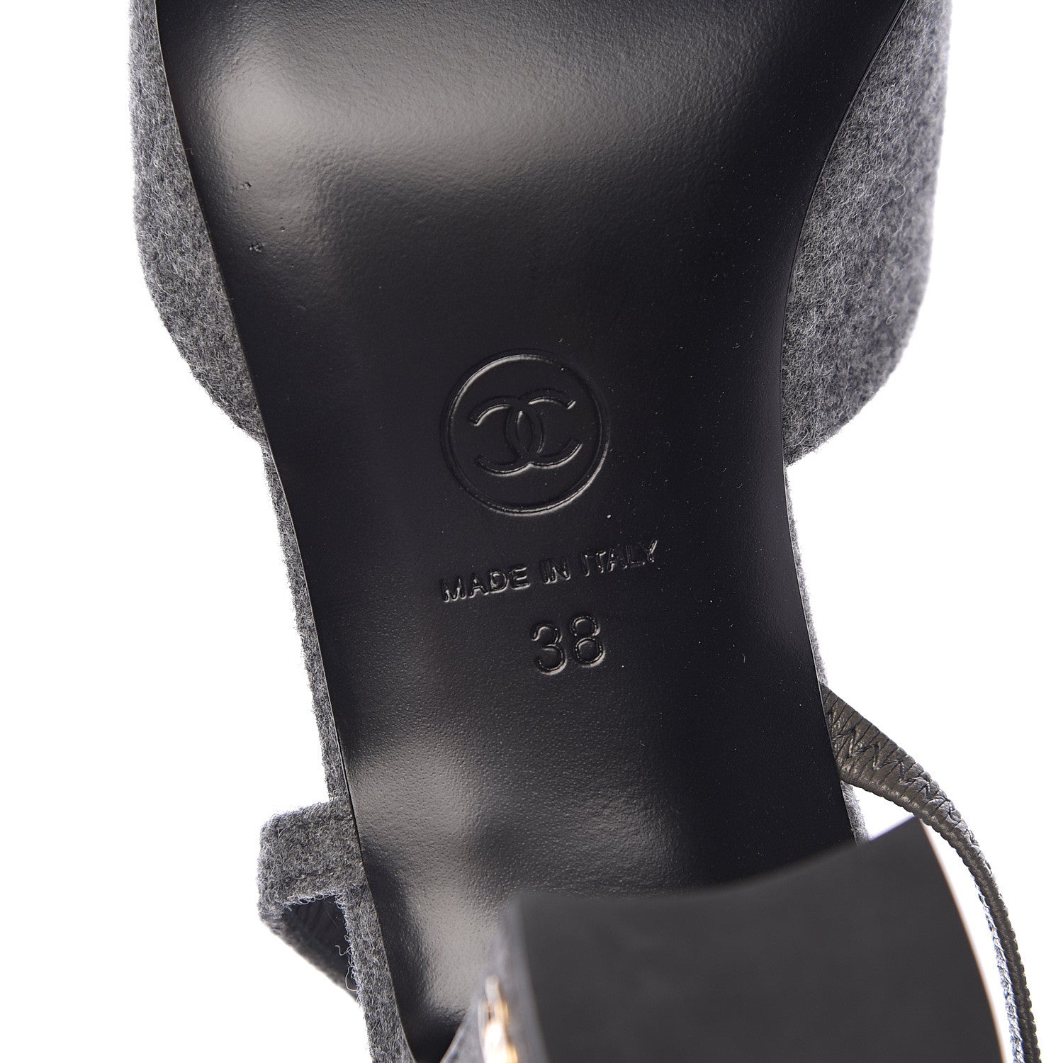 Chanel Wool Velvet Cap Toe CC Slingback Pumps 38 Black Grey 7 of 11