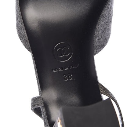 Chanel Wool Velvet Cap Toe CC Slingback Pumps 38 Black Grey 7 of 11