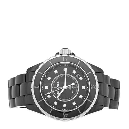 Chanel Stainless Steel Ceramic Diamond 38mm J12 Automatic Watch Black 2 of 5