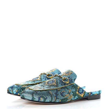 Gucci Iridescent Brocade Womens Princetown Slippers 38.5 Azure Multicolor Oro 3 of 8