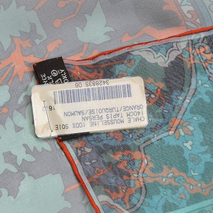 Hermes Silk Mousseline Tapis Persans Shawl 140 Orange Turquoise Saumon 5 of 5