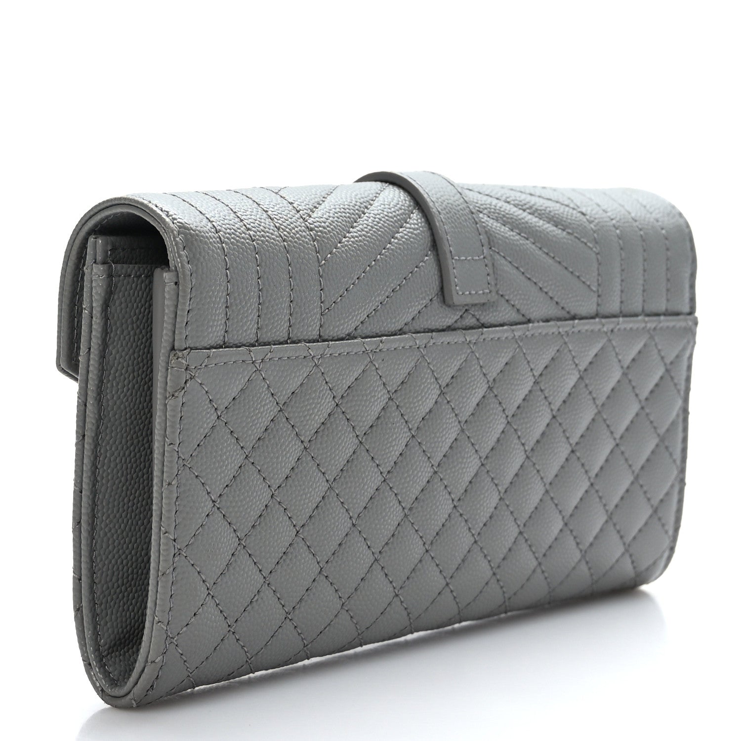 Saint Laurent Grain De Poudre Mixed Matelasse Triquilt Large Monogram Wallet Stone 3 of 8