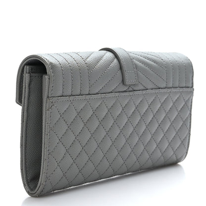 Saint Laurent Grain De Poudre Mixed Matelasse Triquilt Large Monogram Wallet Stone 3 of 8