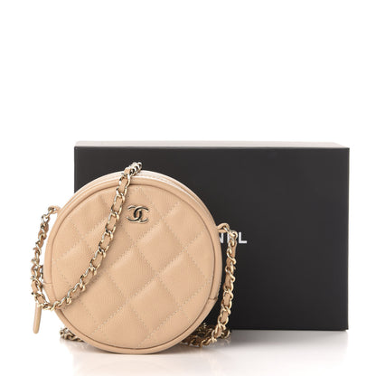 Chanel Caviar Quilted Round Clutch With Chain Beige 12 of 12