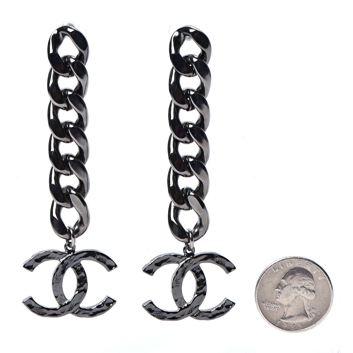 Chanel Metal CC Pick Drop Earrings Ruthenium 2 of 5