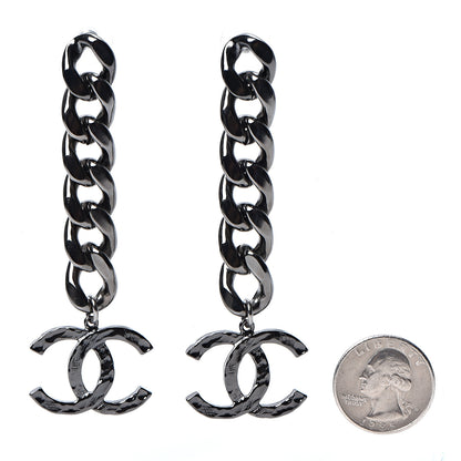 Chanel Metal CC Pick Drop Earrings Ruthenium 2 of 5