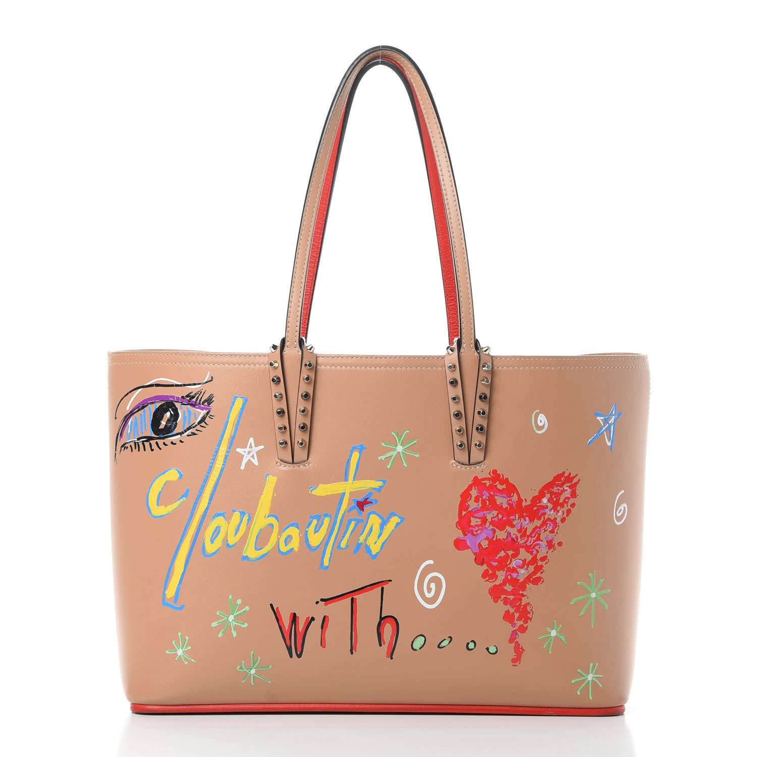 Christian Louboutin Calfskin Loubitag Spikes Small East West Cabata Tote Nude 3 of 16
