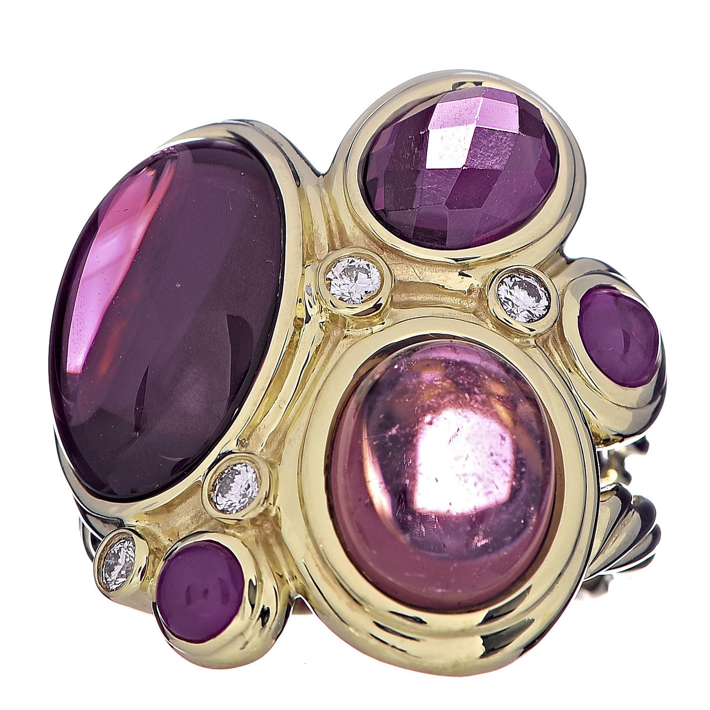18K Yellow Gold Tourmaline Ruby Garnet Diamond Mosaic Ring 53 6.25