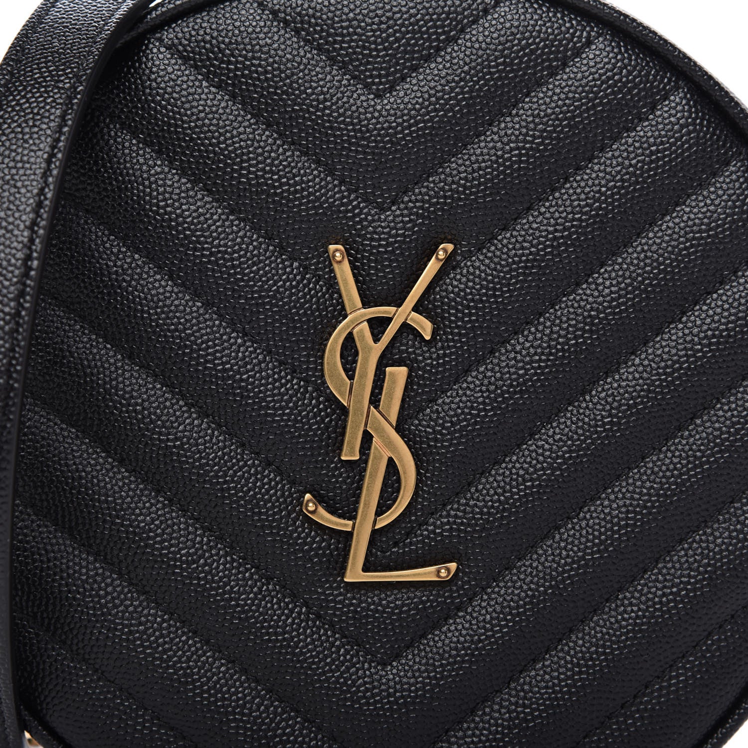 Saint Laurent Grain De Poudre Matelasse Chevron Quilted Round Vinyle Camera Bag Black 9 of 10