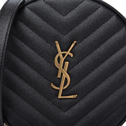 Saint Laurent Grain De Poudre Matelasse Chevron Quilted Round Vinyle Camera Bag Black 9 of 10