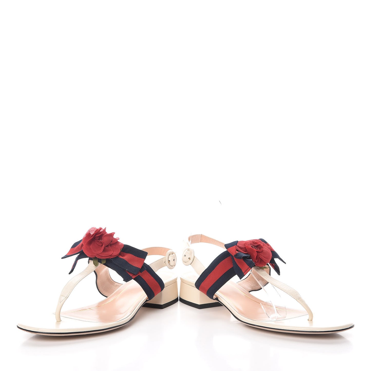 Lambskin Grosgrain Web Floral Thong Sandals 39 White