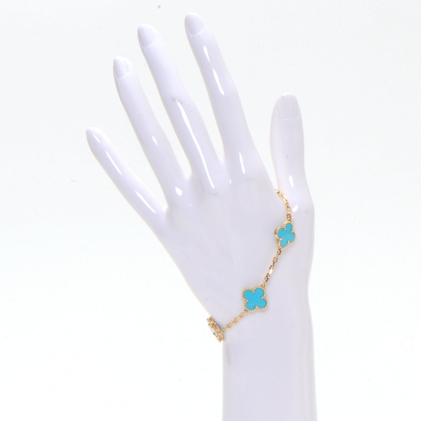 18K Yellow Gold Turquoise 5 Motifs Vintage Alhambra Bracelet