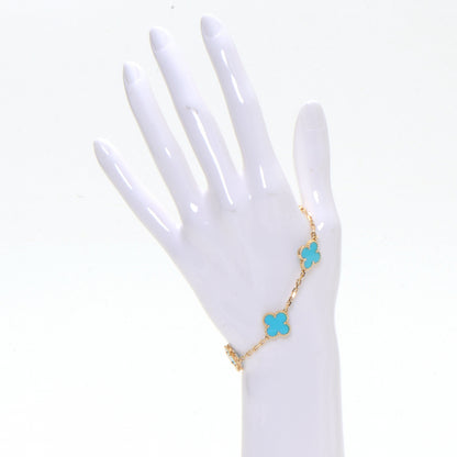 Van Cleef & Arpels 18K Yellow Gold Turquoise 5 Motifs Vintage Alhambra Bracelet 2 of 3