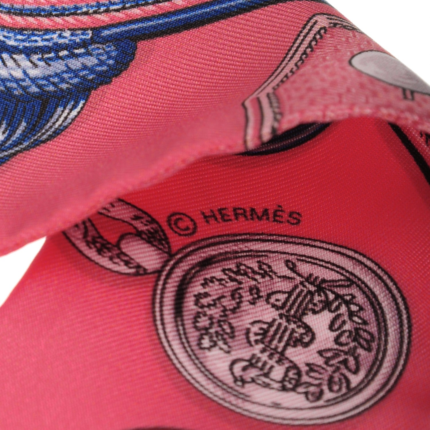 Hermes Silk Epaulettes Twilly Rose Poudre Rouge Bleu 5 of 6