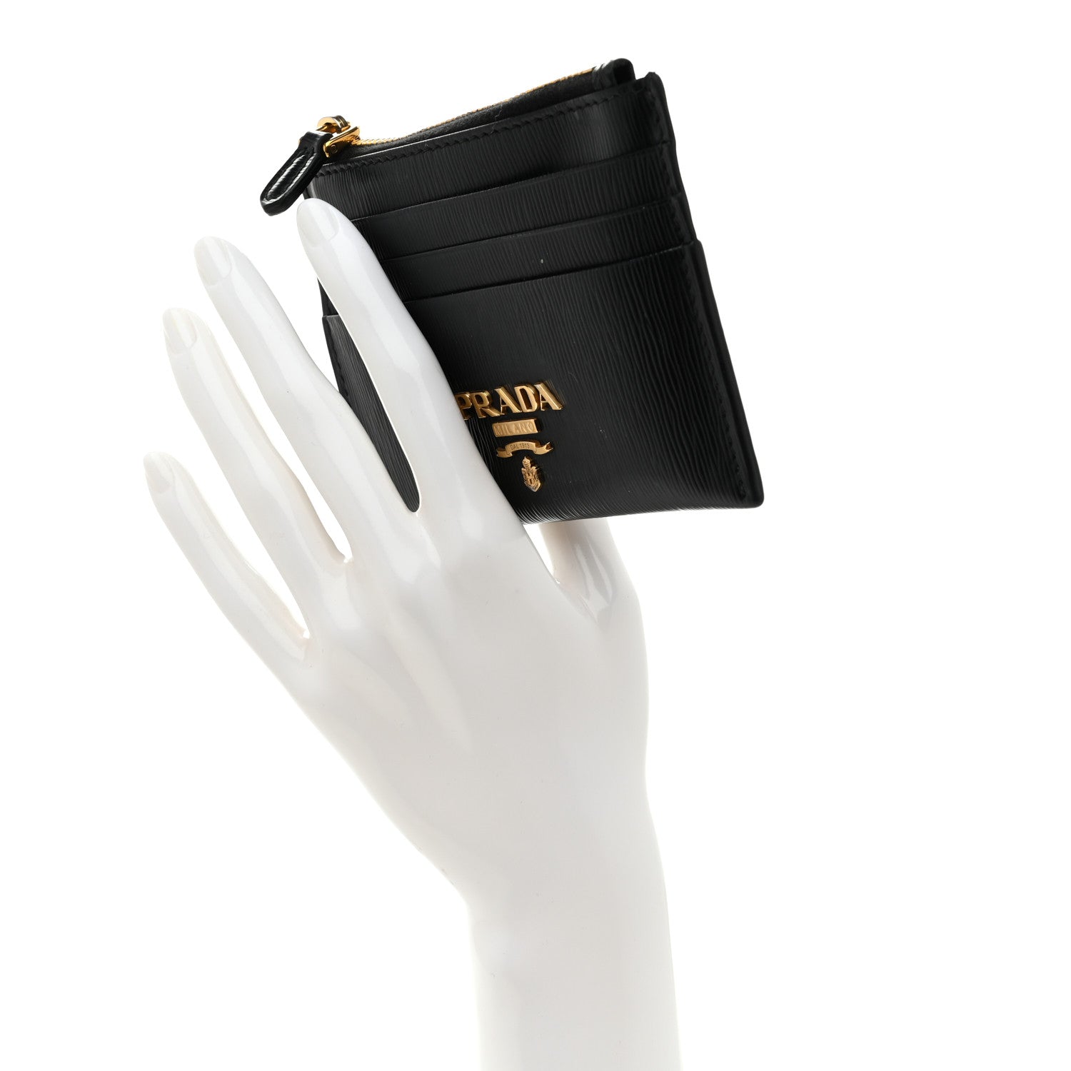 Prada Vitello Move Zip Top Card Holder Wallet Black 2 of 9