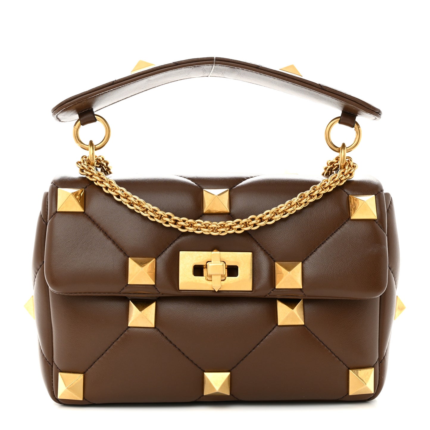 Nappa Roman Stud Shoulder Bag Teak Brown