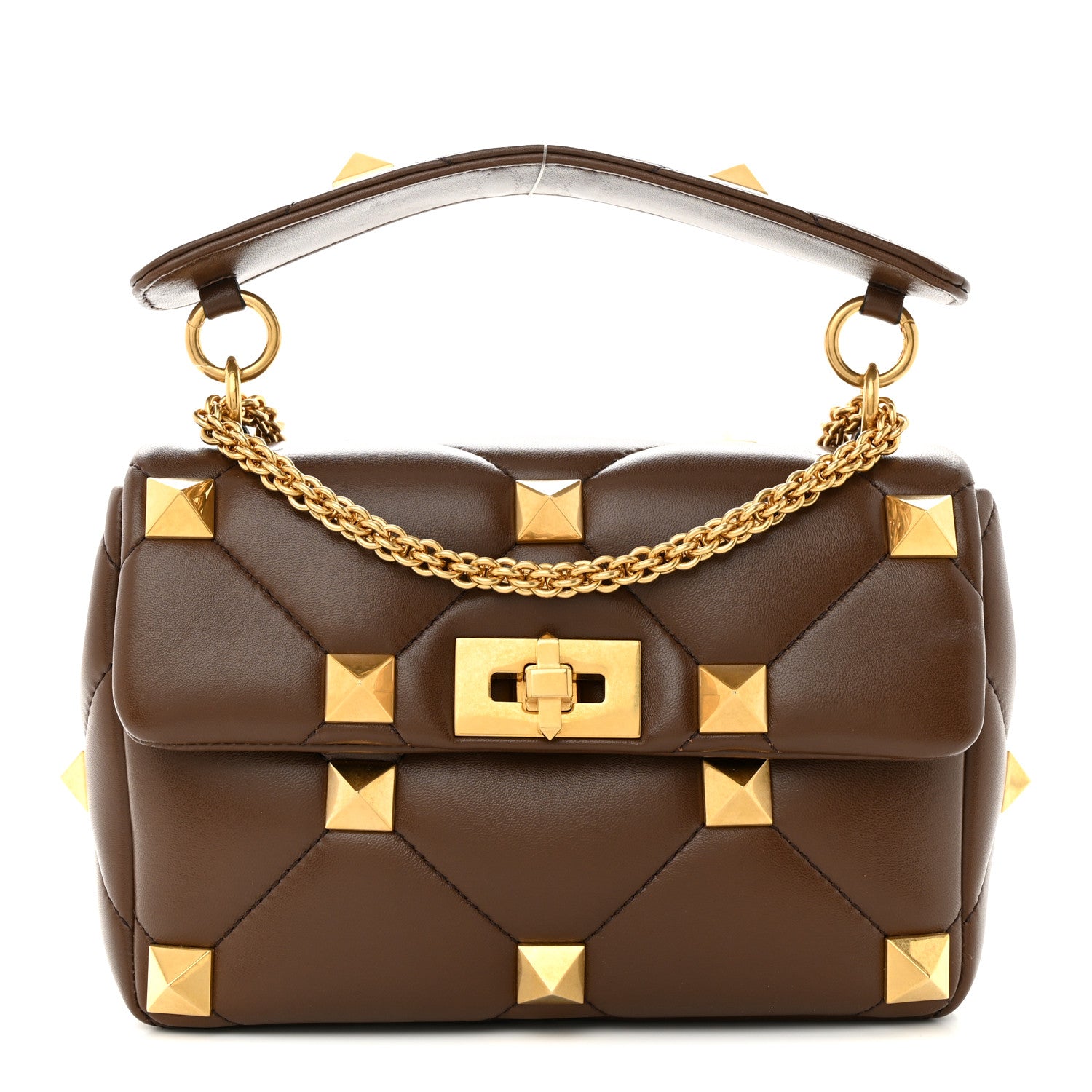 Valentino Garavani Nappa Roman Stud Shoulder Bag Teak Brown 1 of 12