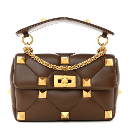 Valentino Garavani Nappa Roman Stud Shoulder Bag Teak Brown 1 of 12