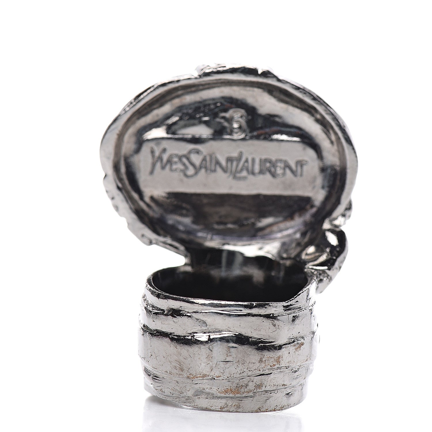 Saint Laurent Glass Cabochon Gunmetal Arty Ovale Ring 6 Black 2 of 3